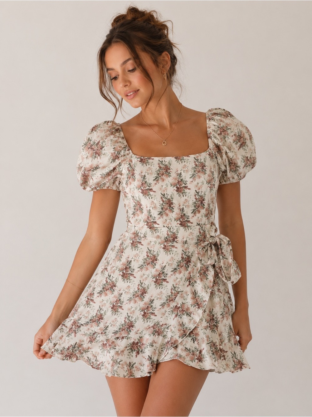 Trixxi Floral Puff Sleeve Wrap Dress Cottagecore Mini Dress Size Small